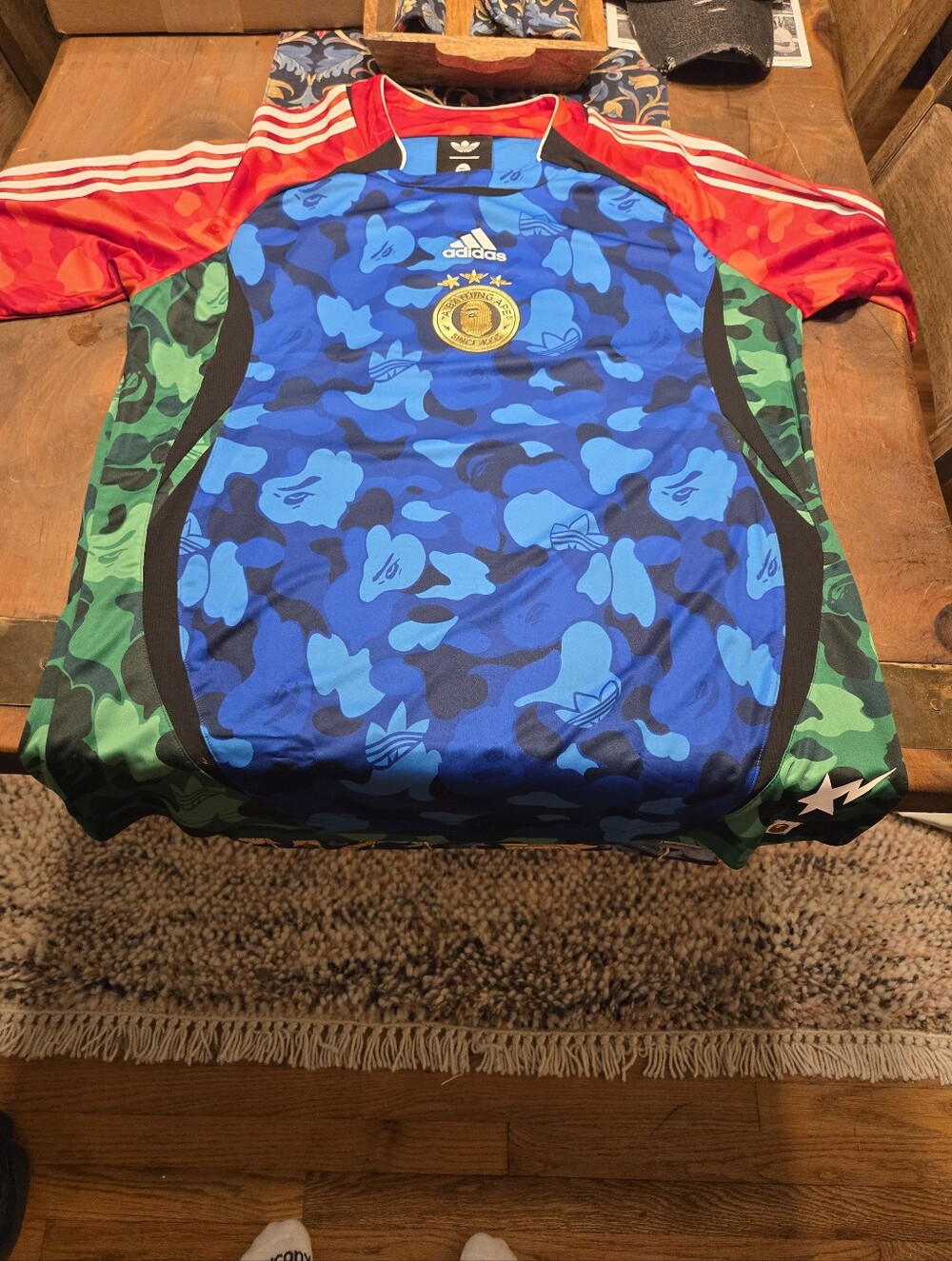 Large adidas BAPE Blue, Red & Green Camouflage Training Jersey